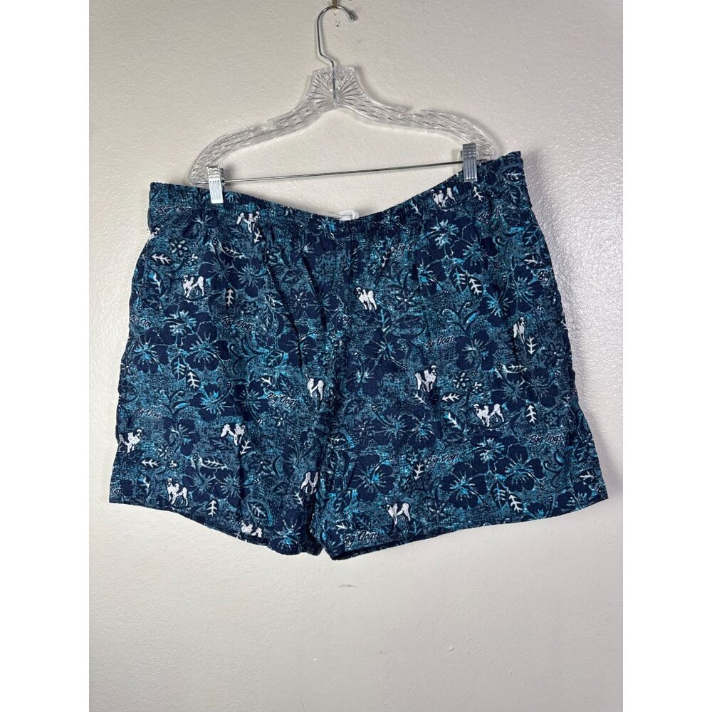 Big Dogs Mens Hawaiian Print Blue Swim Board Shorts Size 2X Novelty Surf Beach‎